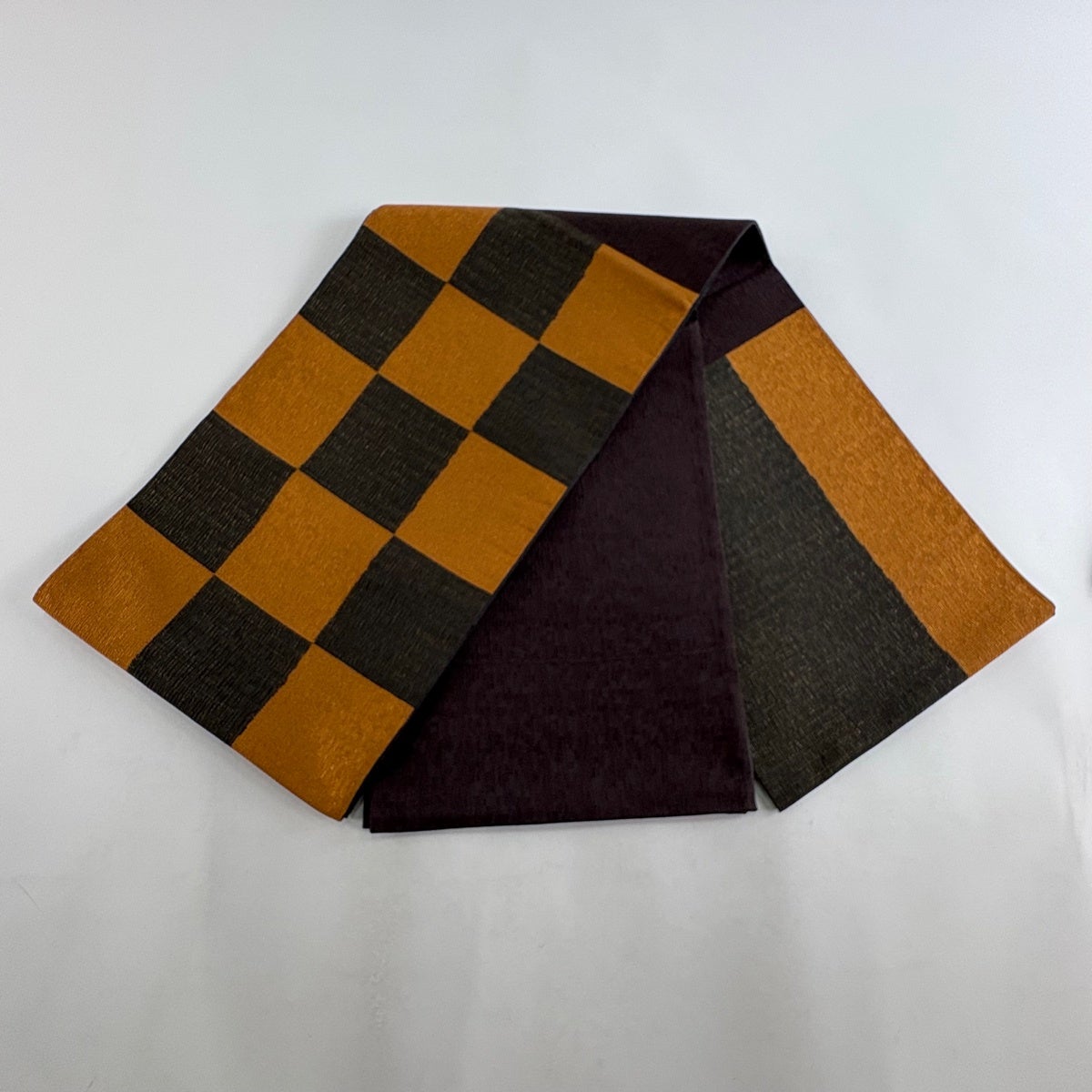 美品】 袋帯 名品 川村久太郎 落款あり 市松模様 金糸 深緑 お太鼓柄