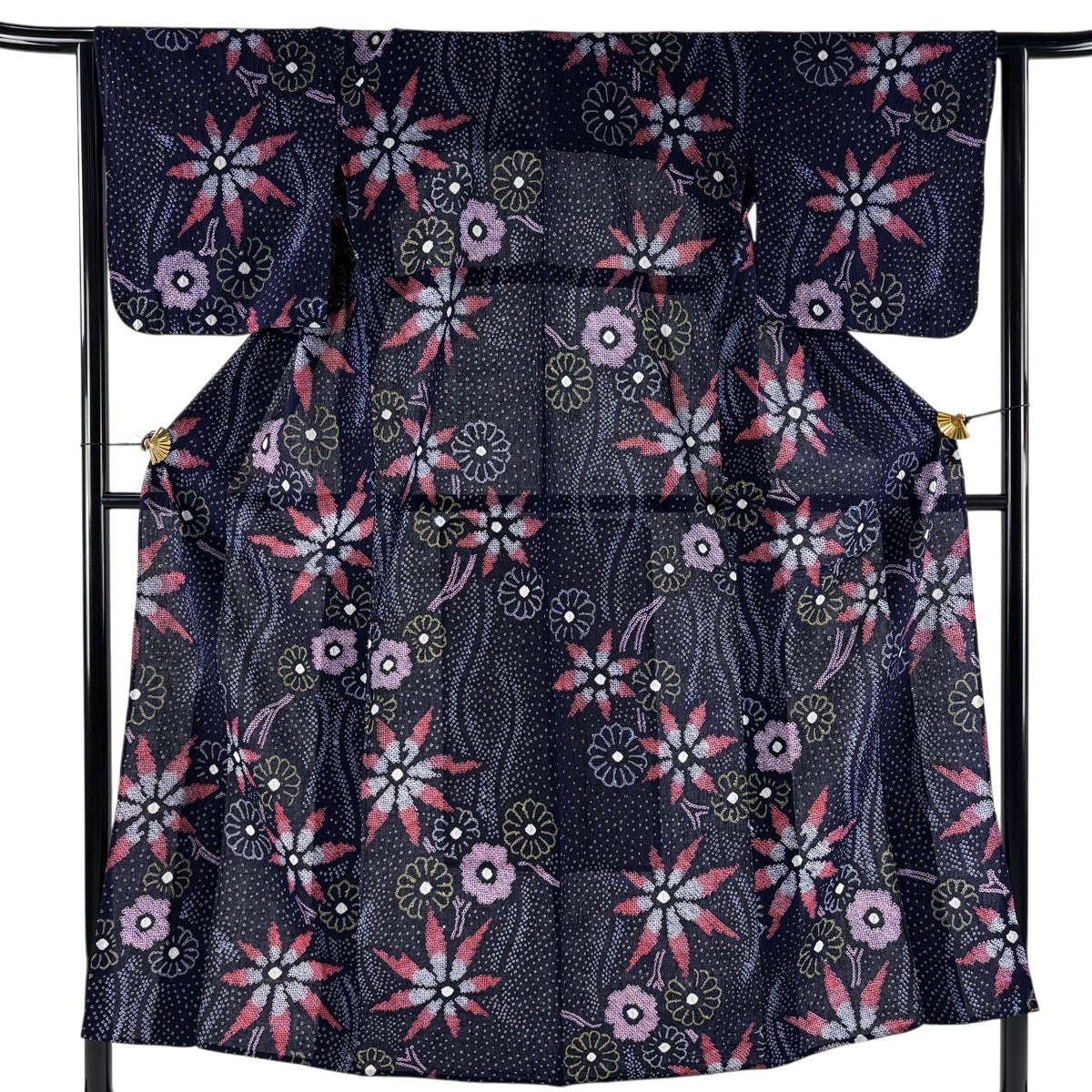 美品】 浴衣 身丈154cm 裄丈63cm S 絞り浴衣 菊 立涌 濃紺 綿 名品