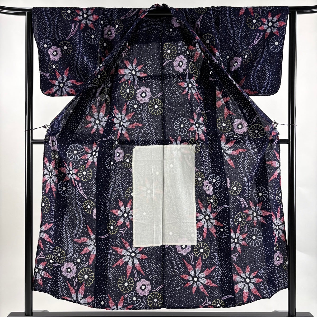 美品】 浴衣 身丈154cm 裄丈63cm S 絞り浴衣 菊 立涌 濃紺 綿 名品