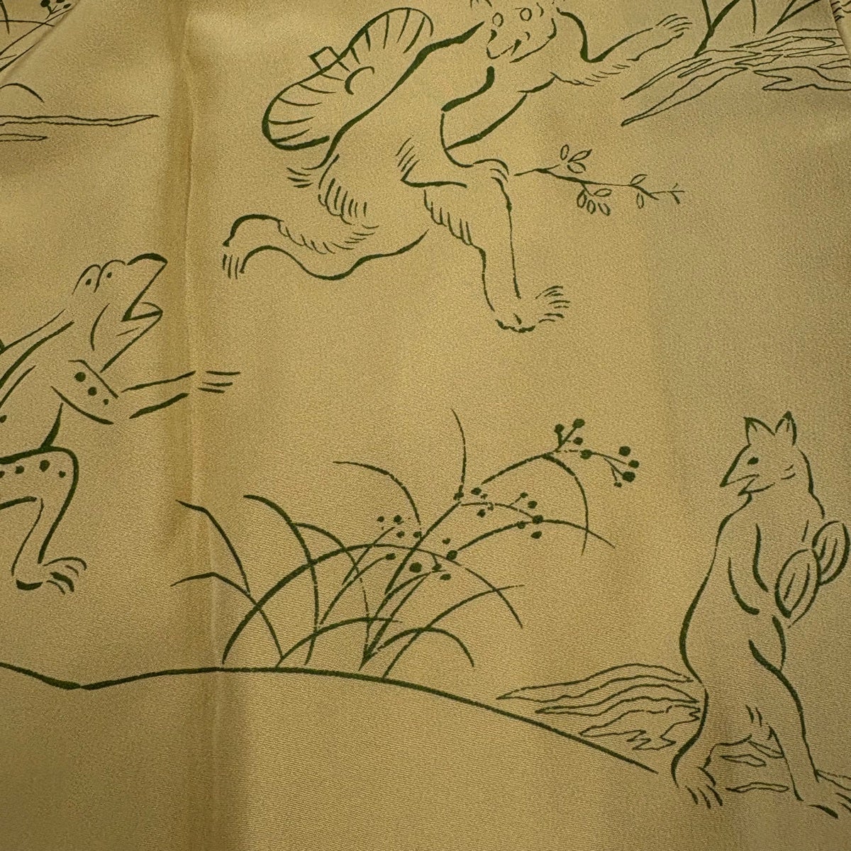 長襦袢 身丈124cm 裄丈63cm S 鳥獣戯画 黄土色 正絹 名品｜中古・古着