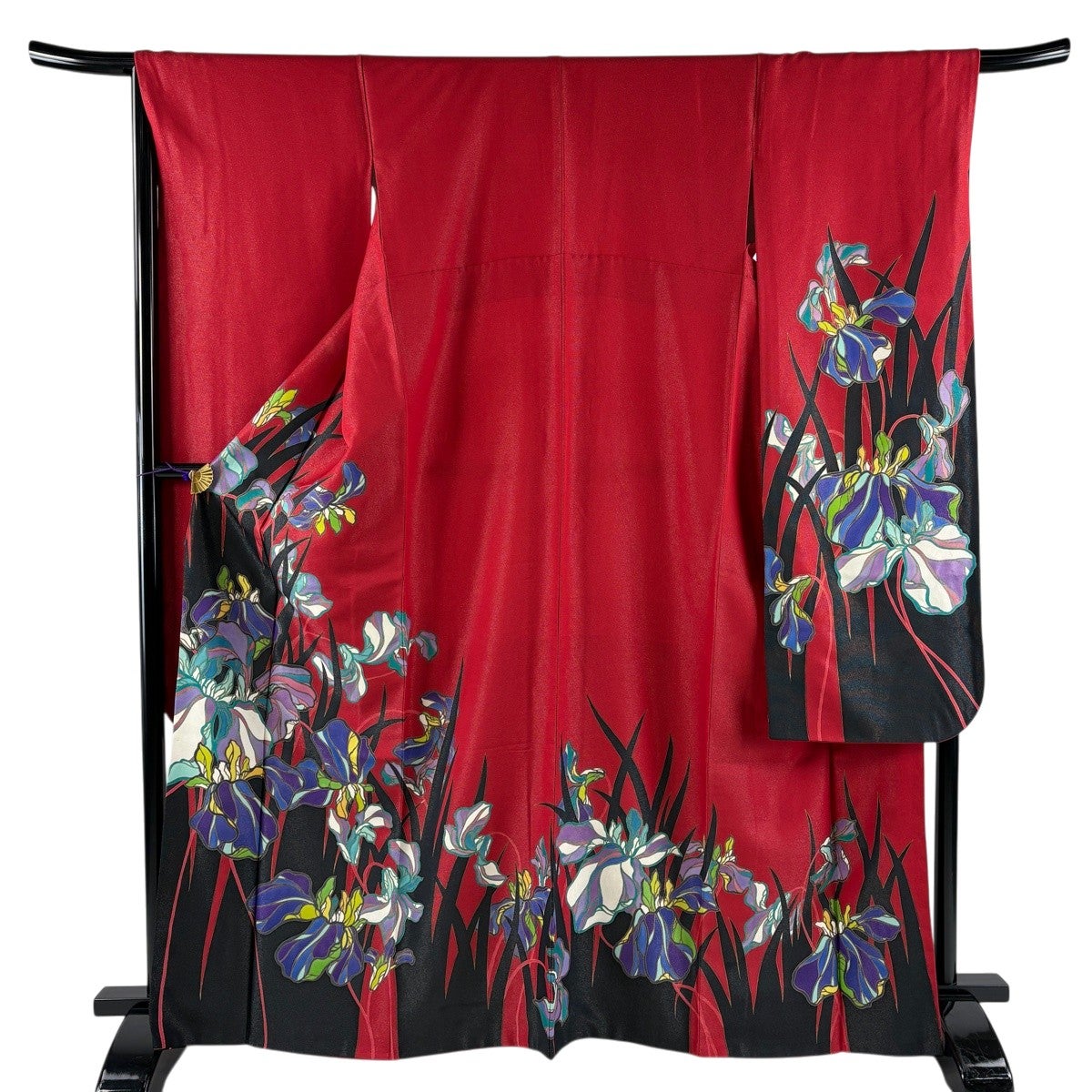 美品】 振袖 身丈168cm 裄丈68cm L 袷 菖蒲 銀通し 金彩 赤 正絹 名品