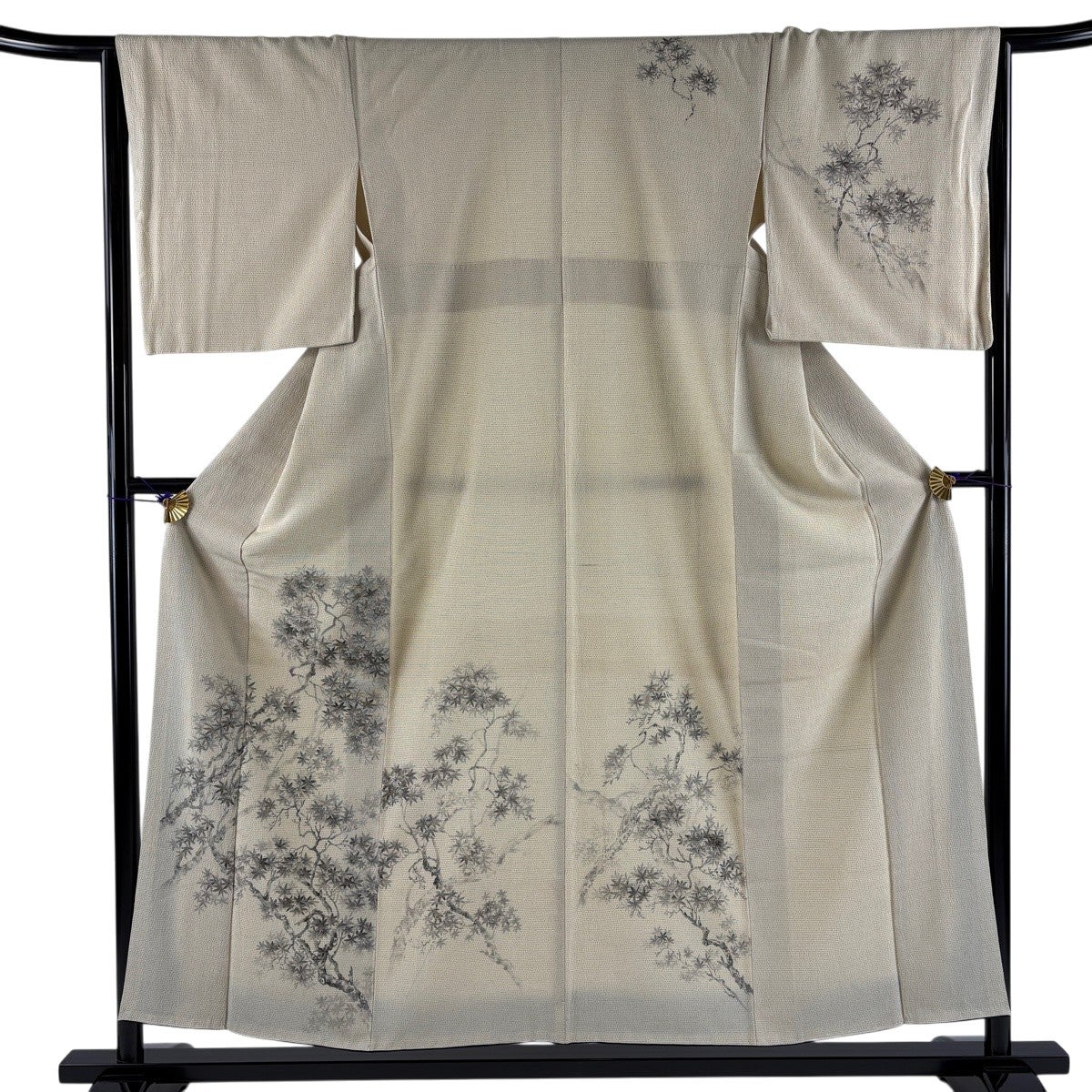 訪問着 身丈155cm 裄丈65cm M 袷 楓 金彩 ベージュ 正絹 名品｜中古