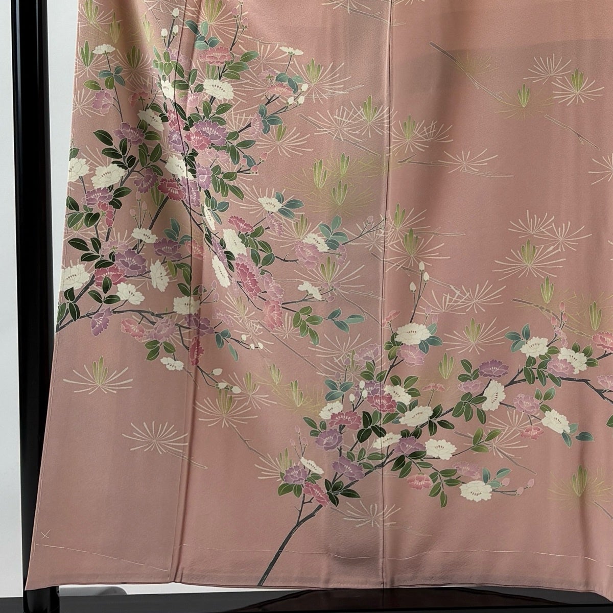 美品】 訪問着 身丈158cm 裄丈63.5cm S 袷 藤舟 落款あり 草花 ピンク