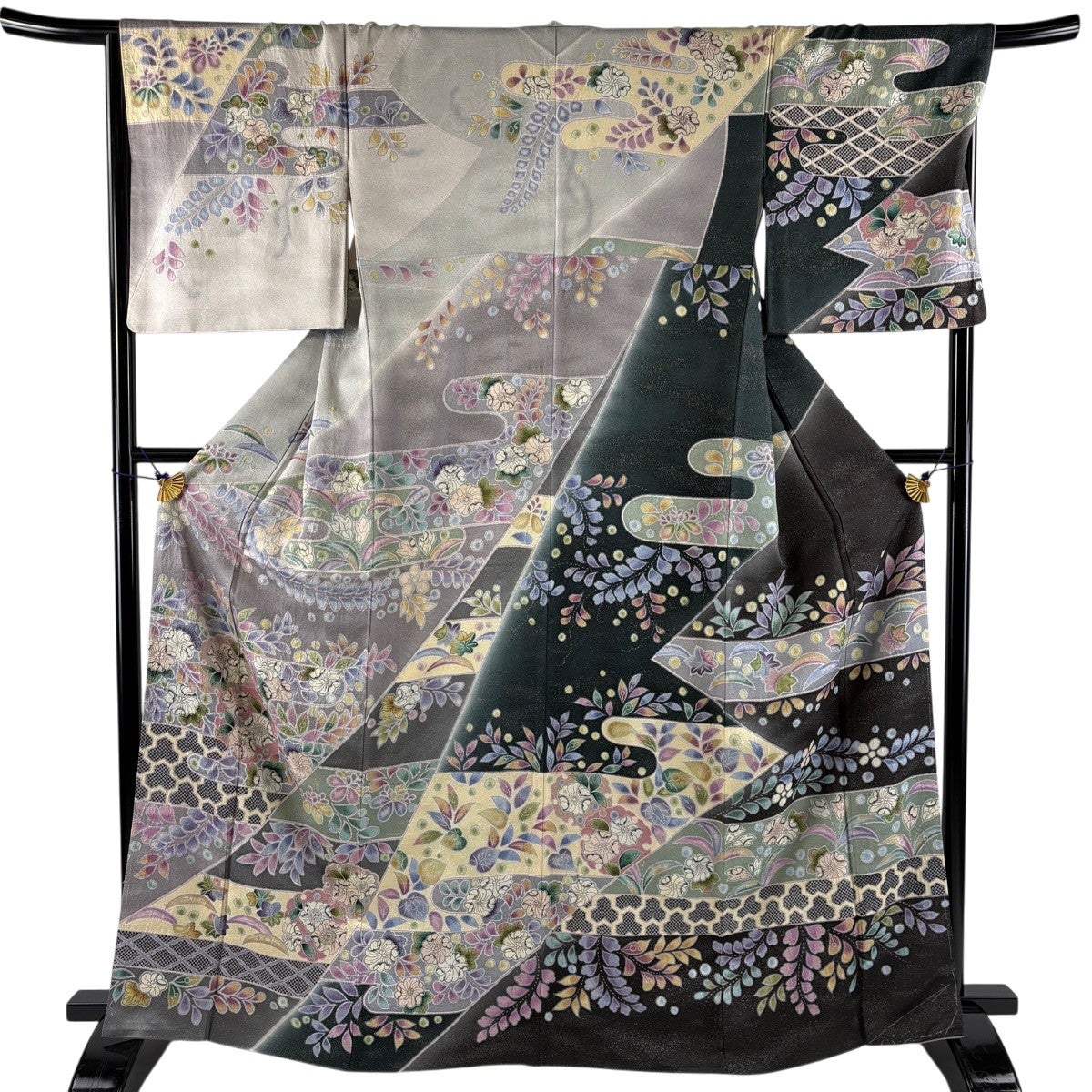 未使用品 訪問着 辻が花 藤色 単衣 トールサイズ 身丈172.0cm 正絹 訪問着 身丈166cm 裄丈68cm L 袷 辻が花柄 ヱ霞 銀通し 灰紫 正絹 名品