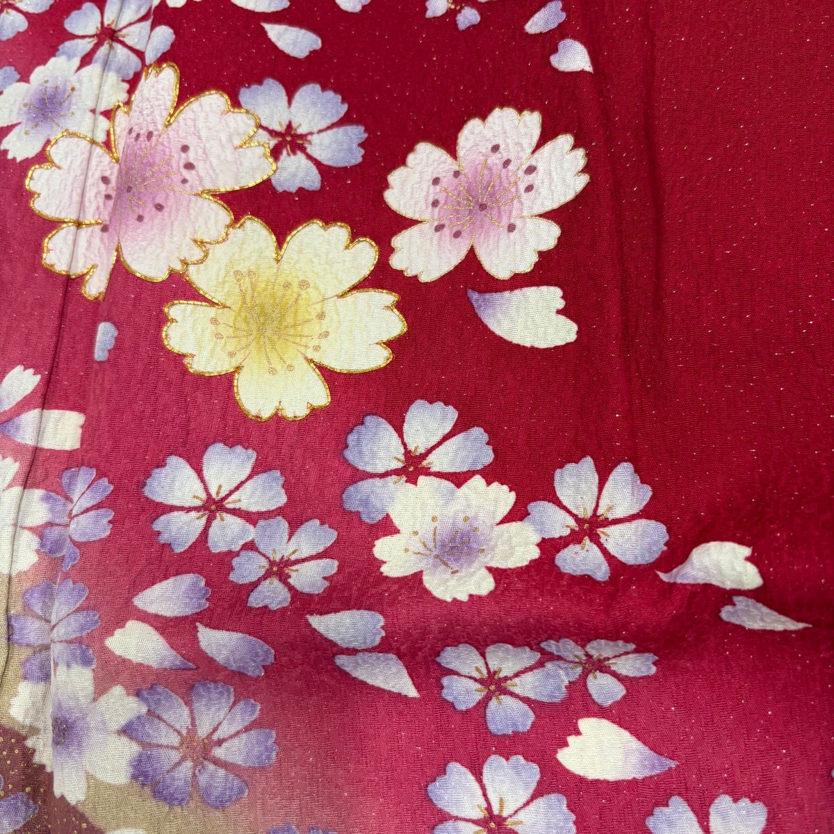 美品】 振袖 身丈161cm 裄丈65.5cm M 袷 桜 流水 金通し 金彩 赤 正絹