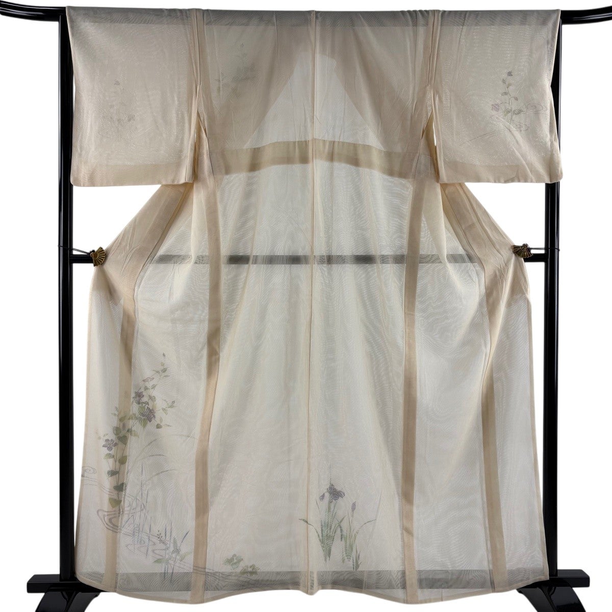 美品】 付下げ 身丈160cm 裄丈65cm M 紗袷 枝花 流水 ベージュ 正絹