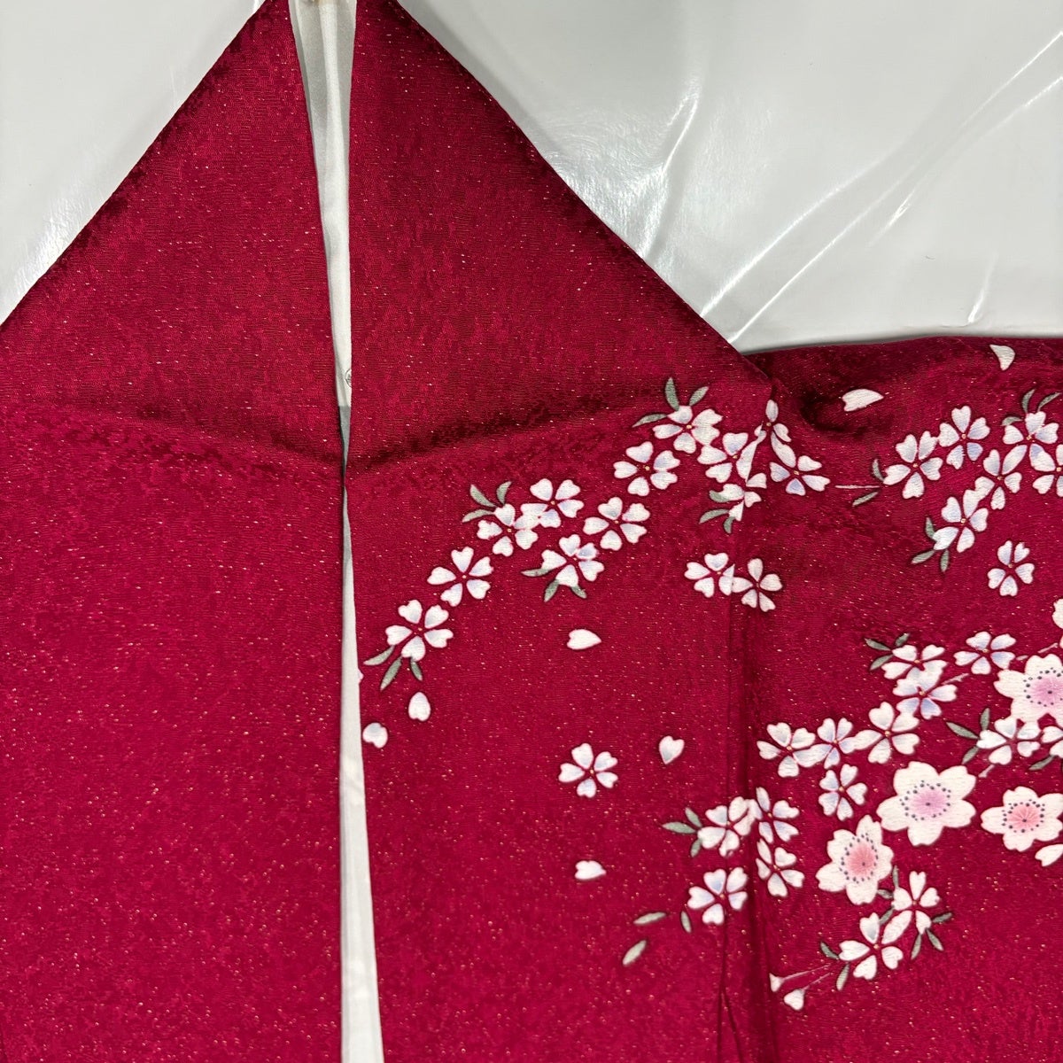 振袖 身丈158cm 裄丈64cm M 袷 桜 山並み 金通し 金彩 赤 正絹 名品