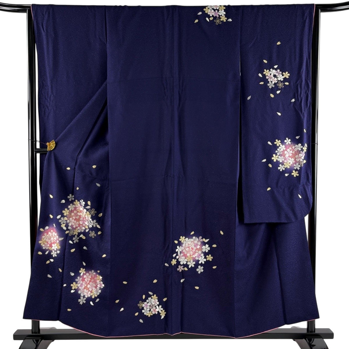 振袖 身丈156cm 裄丈65cm M 袷 やまと 桜 花びら 銀通し 刺繍 濃紫