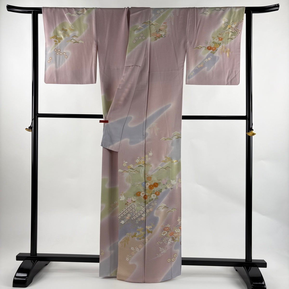 訪問着 身丈163cm 裄丈66cm M 袷 千總 落款あり 草花 霞 金糸 金彩