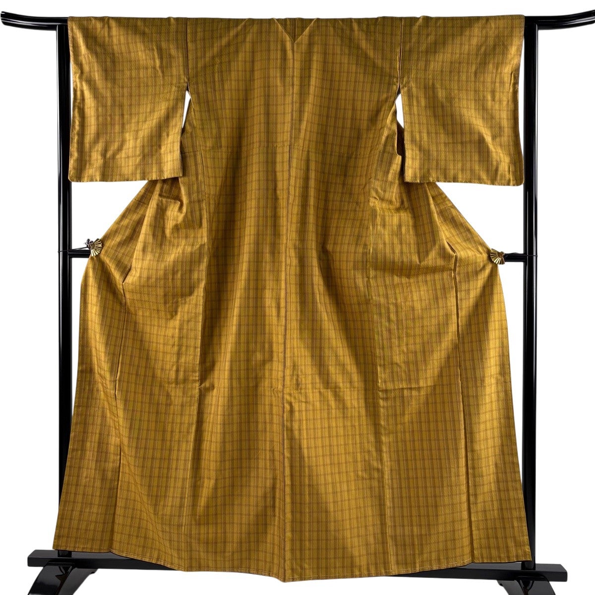 無形文化財 人気 黄八丈紬 正絹 未使用 154cm～160cm Ｔｓ572 美品】 紬 身丈159cm 裄丈64cm M 袷 本場黄八丈 証紙あり 格子 山吹