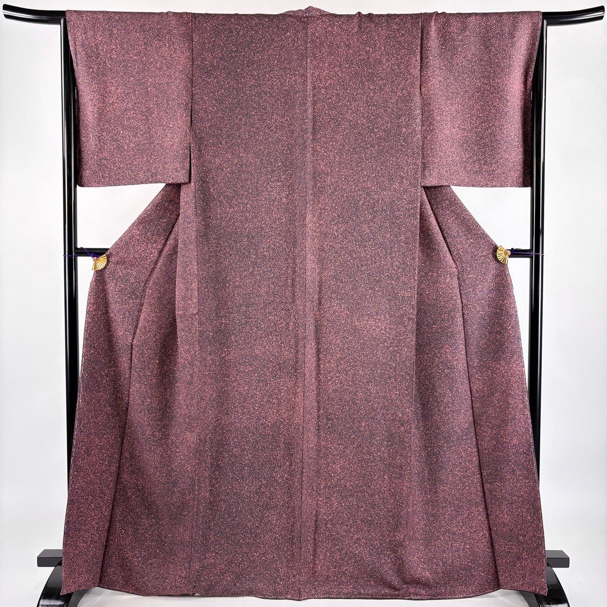 美品】 小紋 身丈166.5cm 裄丈66cm M 袷 袋帯セット 幾何学 小豆色