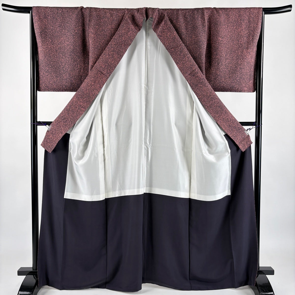 美品】 小紋 身丈166.5cm 裄丈66cm M 袷 袋帯セット 幾何学 小豆色