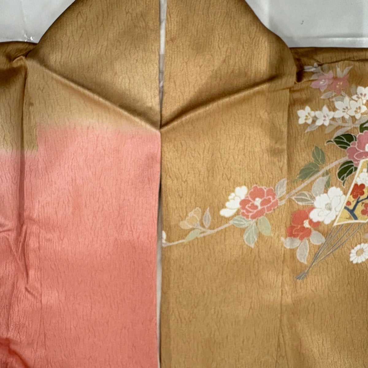 美品】 訪問着 身丈162.5cm 裄丈66cm M 袷 扇 草花 金彩 染め分け