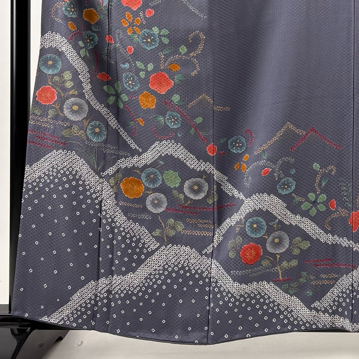 訪問着 身丈160cm 裄丈63cm S 袷 梅 菊 絞り 金彩 青灰色 正絹 秀品