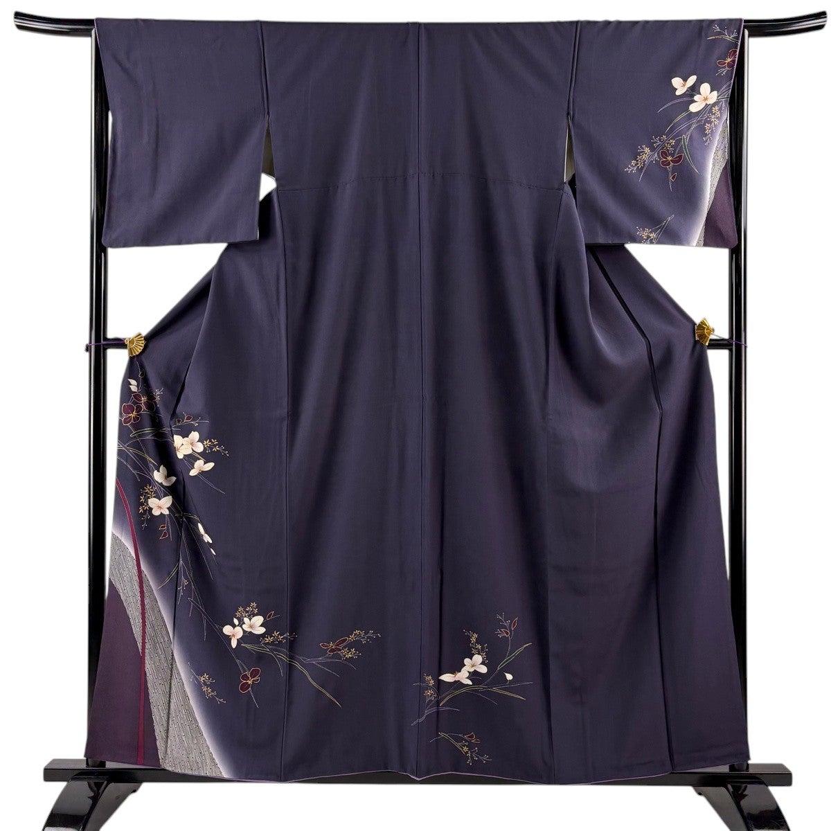 付下げ 身丈158cm 裄丈65.5cm M 袷 草花 金彩 ぼかし 濃紫 正絹 秀品