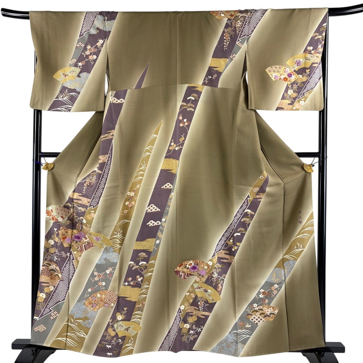 美品】 訪問着 身丈153.5cm 裄丈63cm S 袷 帝王紫 落款あり 華文