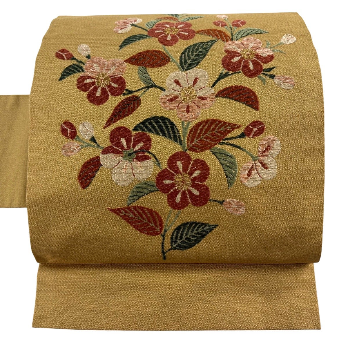 名古屋帯 優品 草花 金糸 黄土色 正絹｜中古・古着・リサイクル着物
