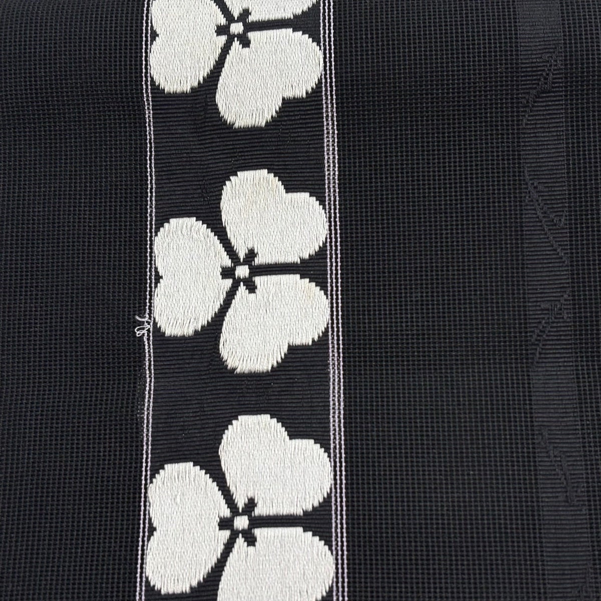 半幅帯 優品 夏帯 紗 花柄 黒 化繊｜中古・古着・リサイクル着物通販