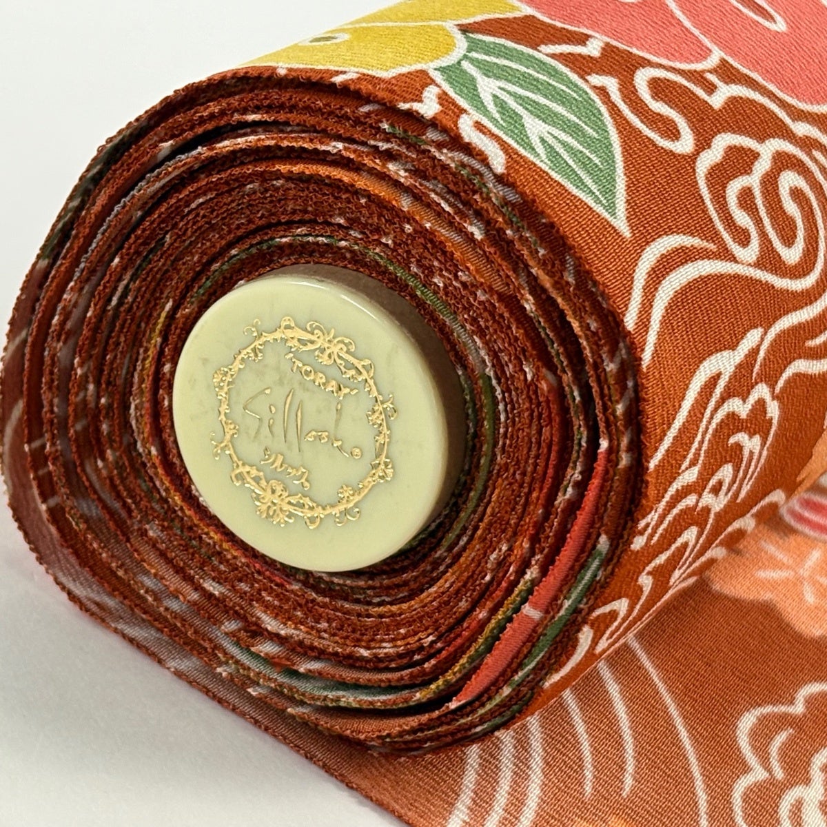 反物 秀品 小紋 波頭 椿 赤茶 正絹｜中古・古着・リサイクル着物通販