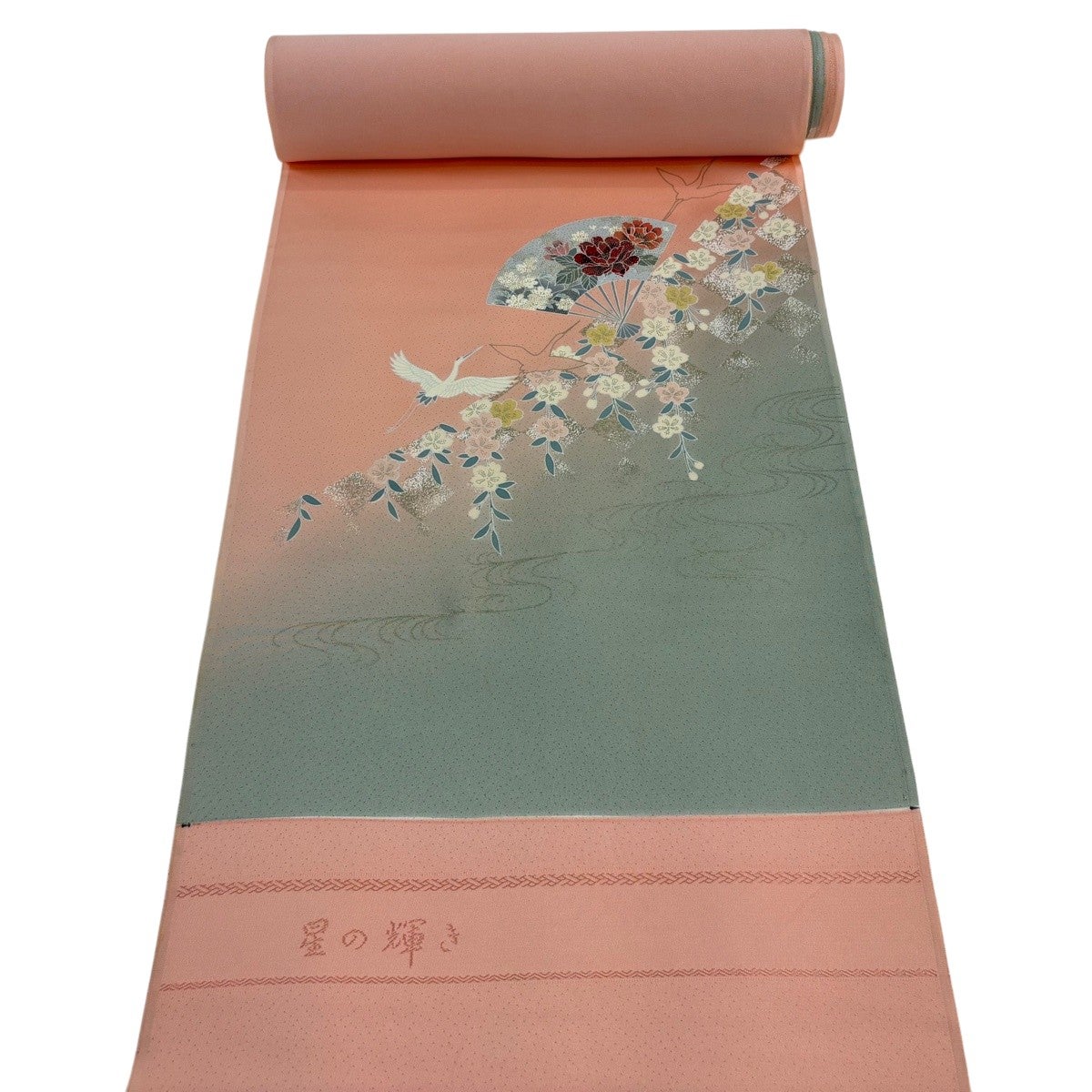 反物 名品 付下げ 草花 刺繍 金彩 灰緑 正絹｜中古・古着・リサイクル