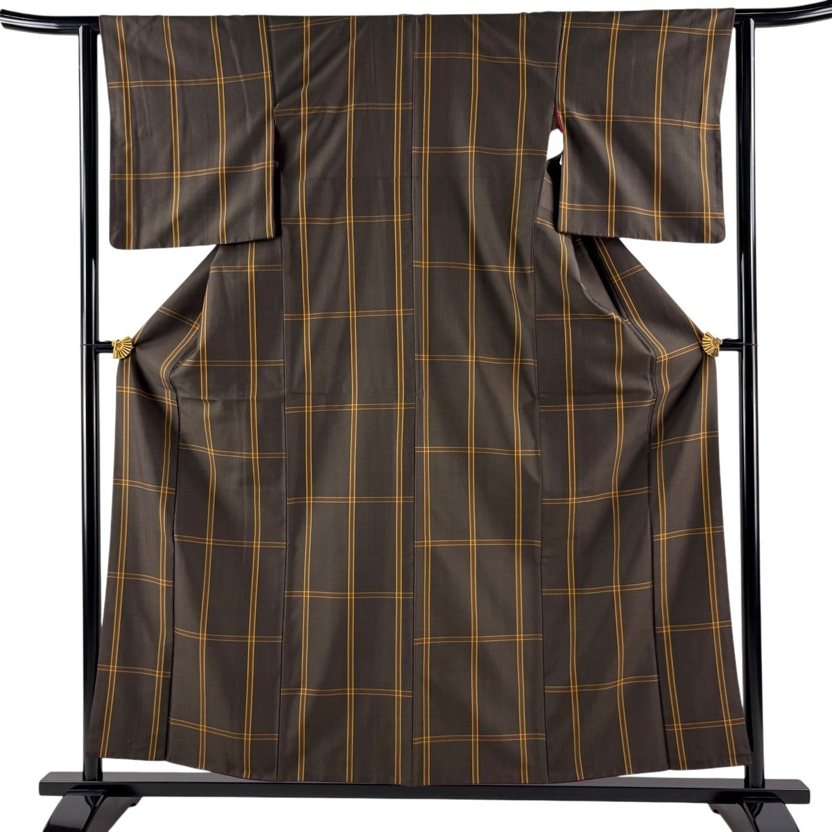 美品】 紬 身丈165.5cm 裄丈67.5cm L 袷 縞 幾何学 藍色 正絹 優品