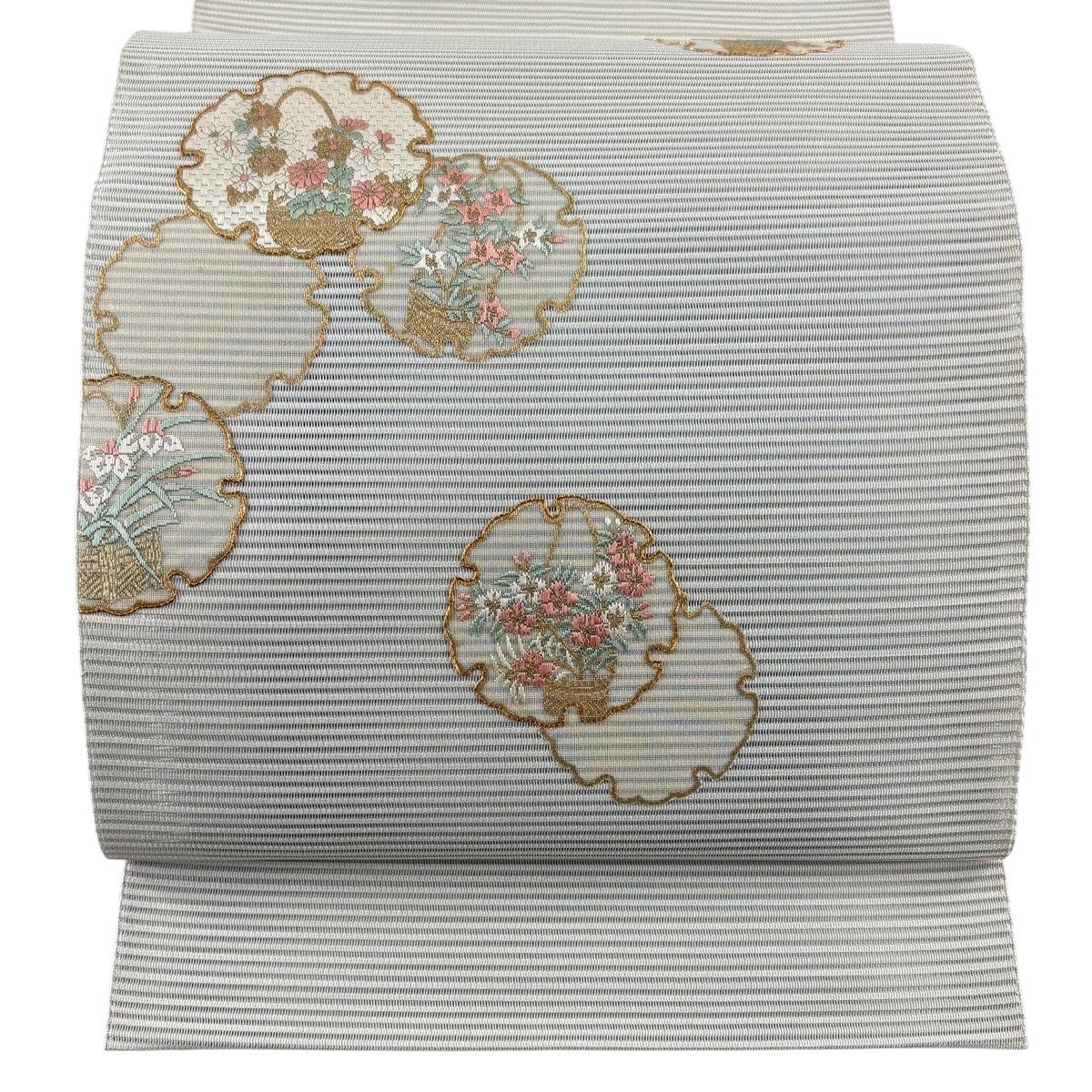 名古屋帯 秀品 夏帯 八寸名古屋帯 松葉仕立て トンネル仕立て 雪輪