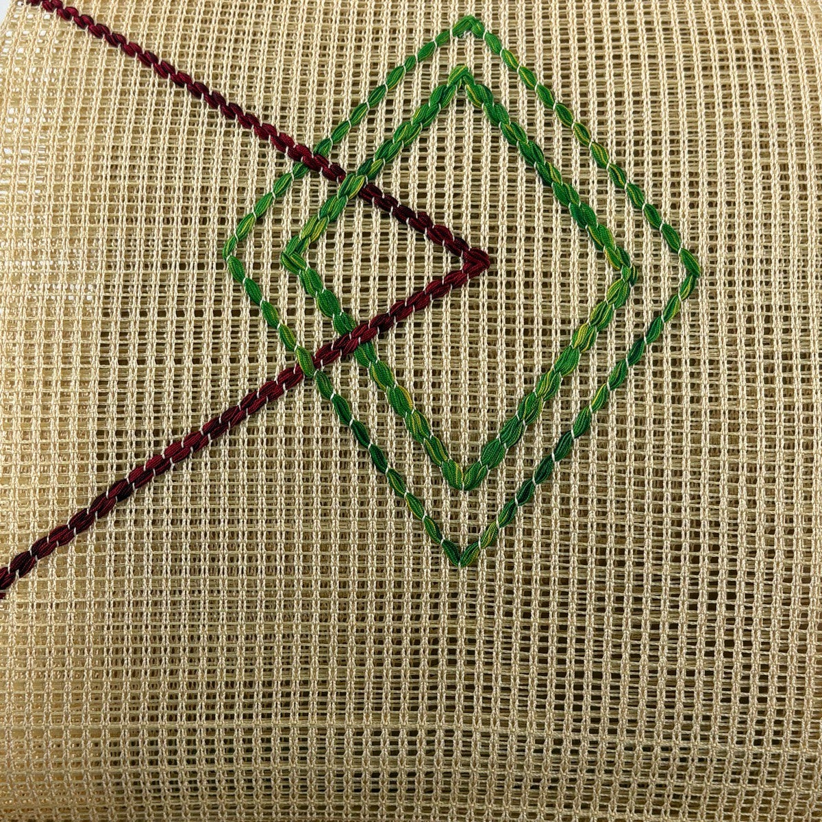 名古屋帯 秀品 夏帯 羅 八寸名古屋帯 菱 幾何学 刺繍 ベージュ 正絹