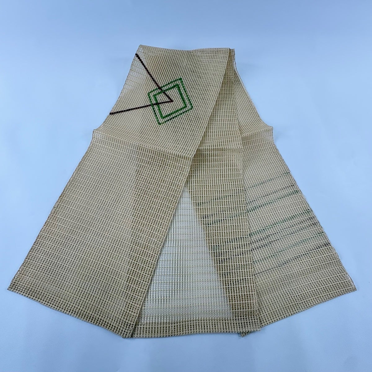 名古屋帯 秀品 夏帯 羅 八寸名古屋帯 菱 幾何学 刺繍 ベージュ 正絹