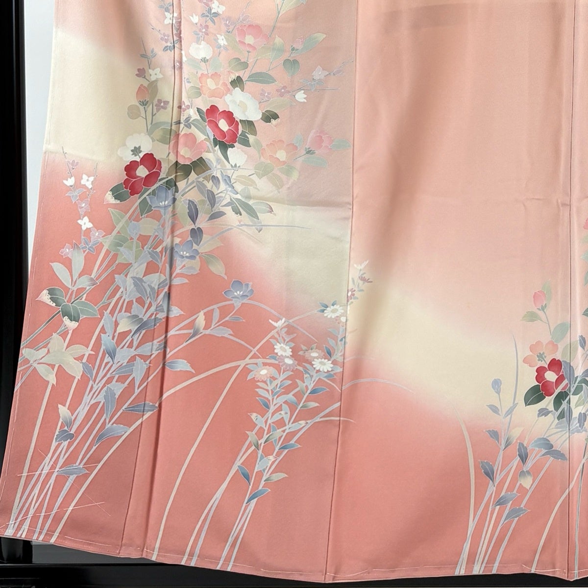 訪問着 身丈157cm 裄丈63cm S 袷 落款あり 椿 草花 染め分け ぼかし 薄