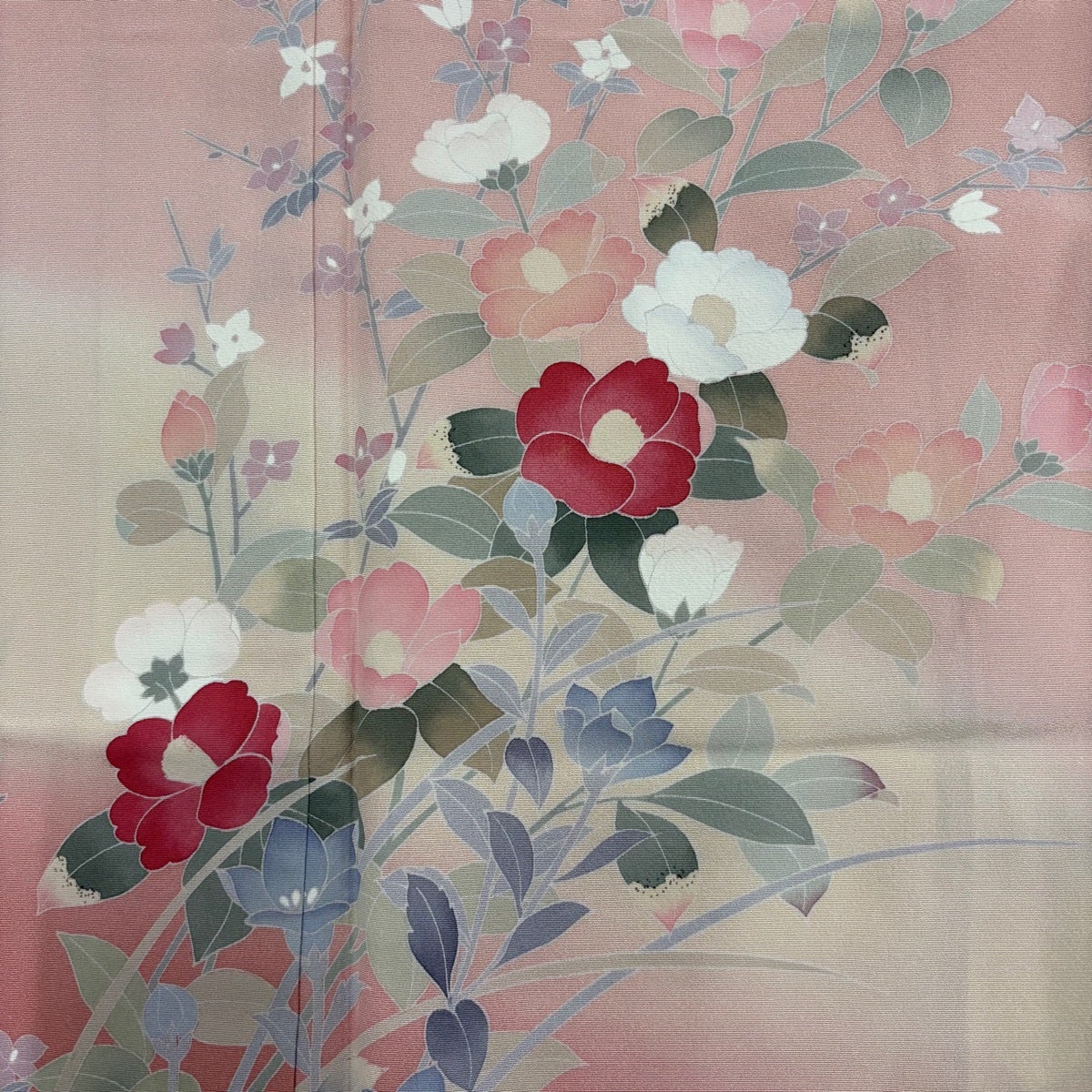 訪問着 身丈157cm 裄丈63cm S 袷 落款あり 椿 草花 染め分け ぼかし 薄