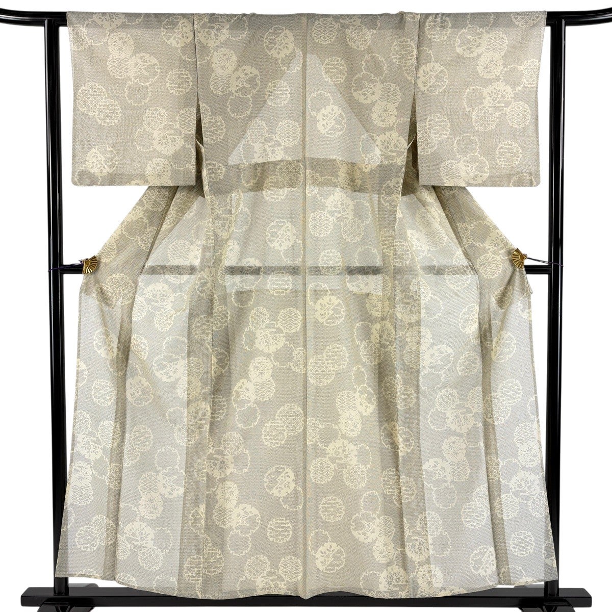 本日目玉商品！逸品 夏衣 紗紬 雪輪 美品】 紬 身丈155cm 裄丈61.5cm S 薄物 夏紬 雪輪 亀甲絣 ベージュ