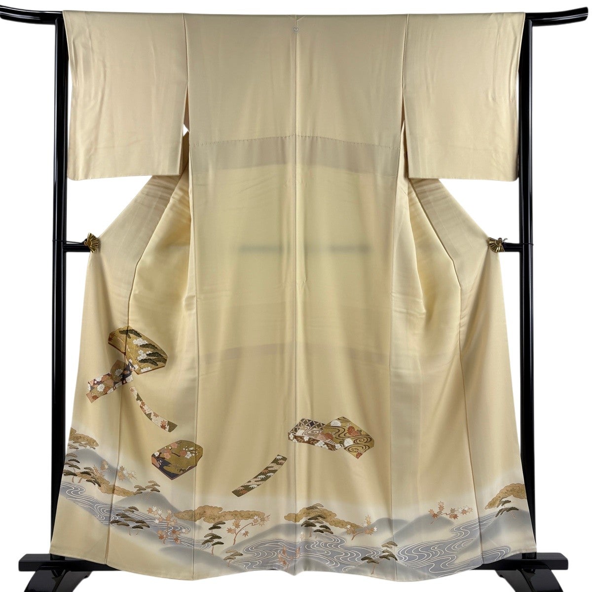 超美品　正絹　色留袖　着物　160裄67.5　袋帯　4点セット　ベージュ　コーデ 色留袖 身丈160cm 裄丈64cm M 袷 文箱 松竹梅 金糸 金彩 ベージュ 正絹
