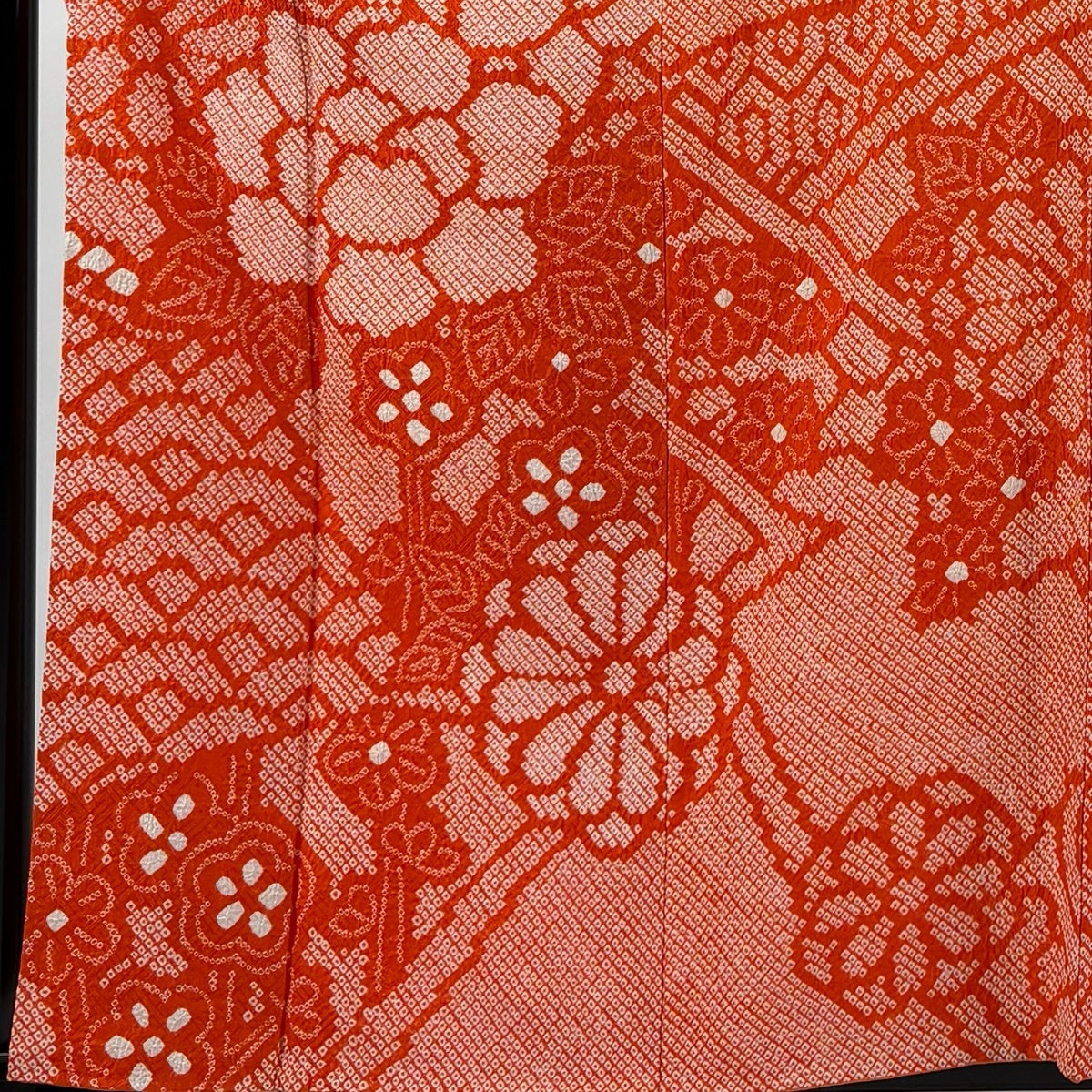 振袖 身丈159cm 裄丈62cm S 袷 牡丹 青海波 オレンジ 正絹 秀品｜中古
