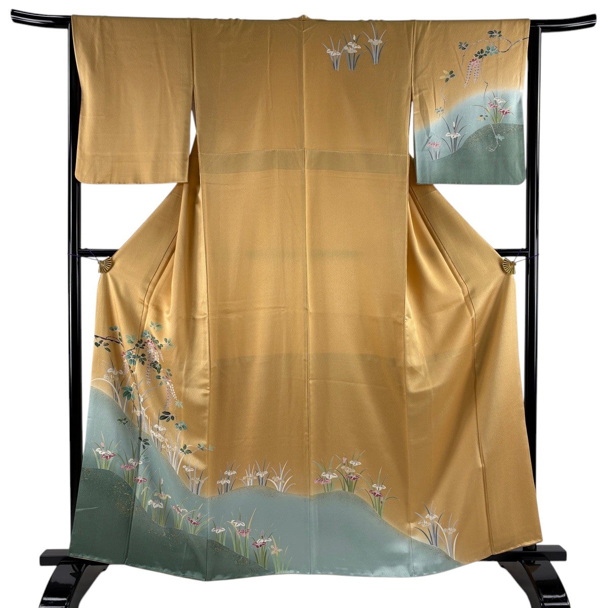 美品】 訪問着 身丈162cm 裄丈64cm M 袷 菖蒲 藤 金銀彩 染め分け 山吹