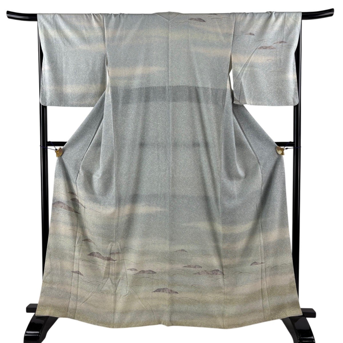 訪問着 身丈169cm 裄丈66.5cm M 袷 草花 絞り 薄緑 正絹 秀品｜中古
