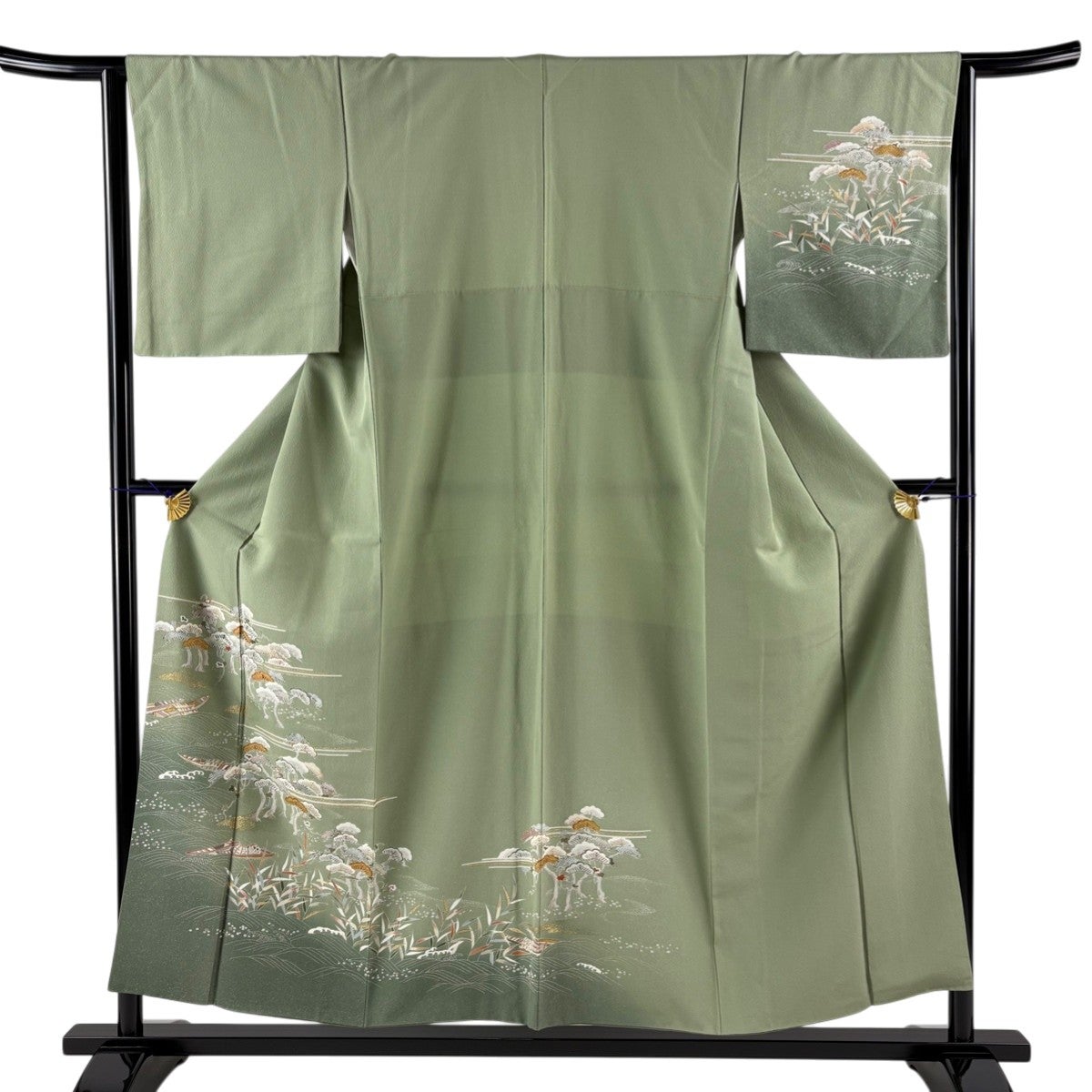 訪問着 身丈157.5cm 裄丈64cm M 袷 辻が花 金彩 ぼかし 緑 正絹 名品