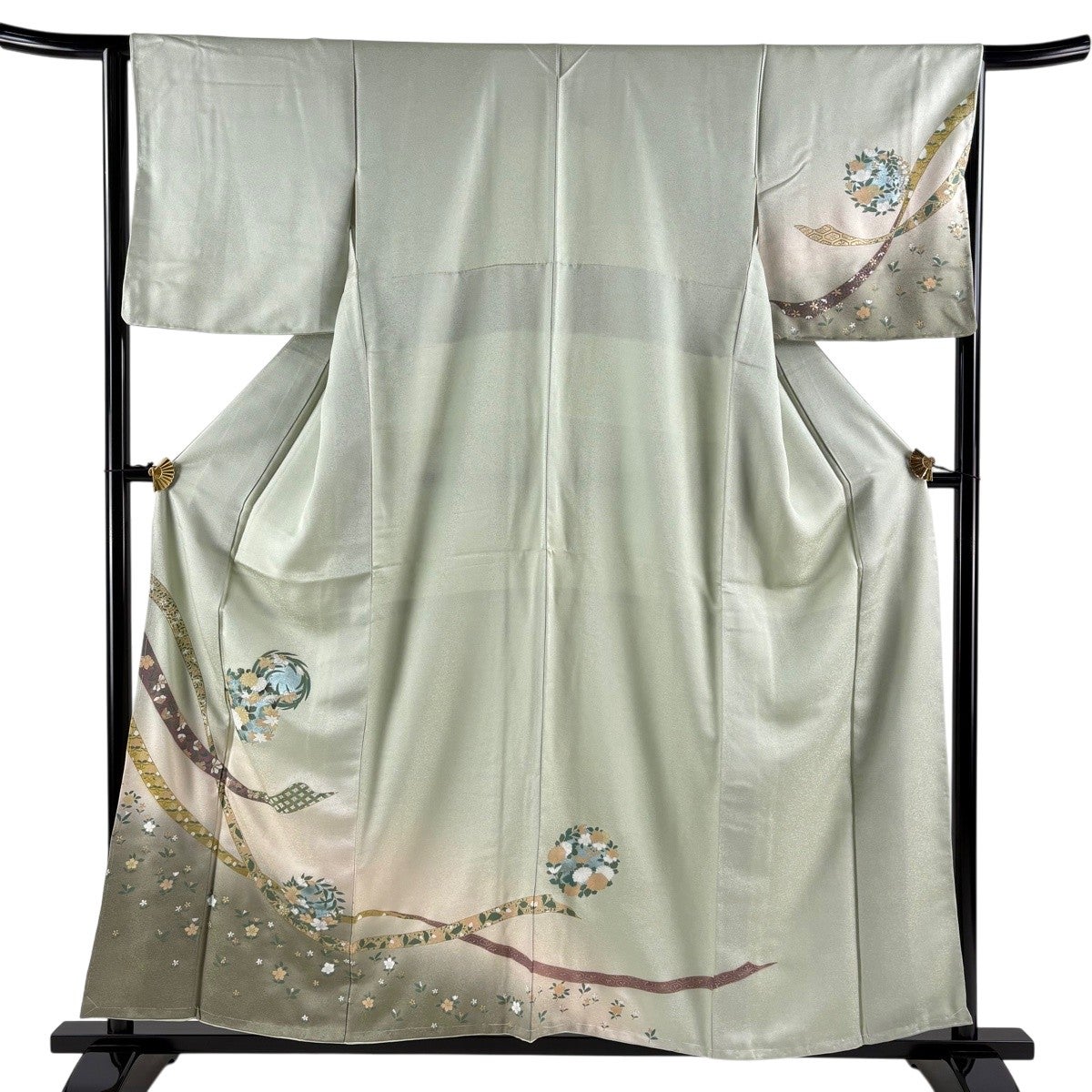 付下げ 身丈156.5cm 裄丈65.5cm M 袷 花丸文 熨斗 金彩 染め分け 薄緑