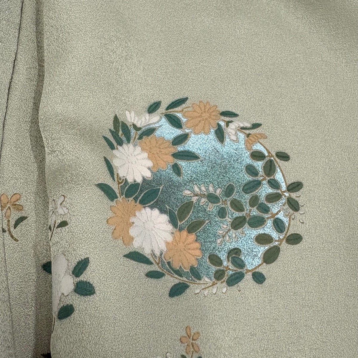 付下げ 身丈156.5cm 裄丈65.5cm M 袷 花丸文 熨斗 金彩 染め分け 薄緑