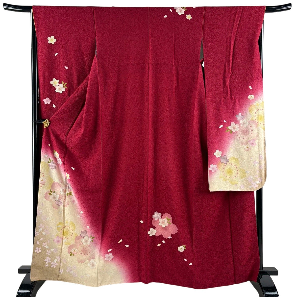 美品】 振袖 身丈169cm 裄丈68.5cm L 袷 雪輪 花丸文 箔 銀通し 赤