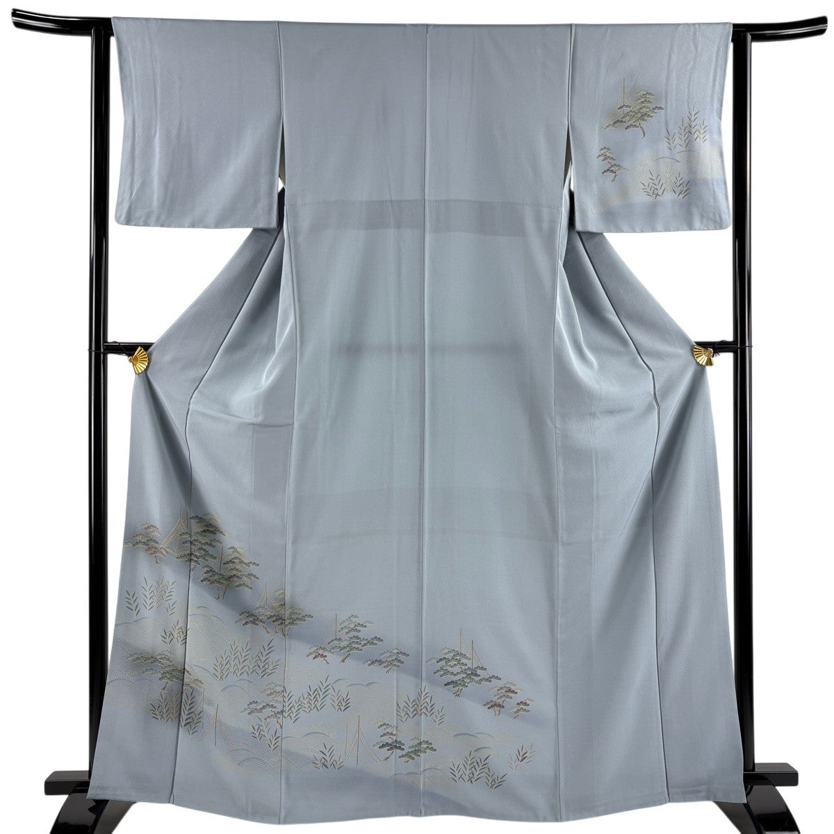 付下げ 身丈157cm 裄丈62cm S 袷 鴛鴦 ぼかし 灰紫 正絹 秀品｜中古