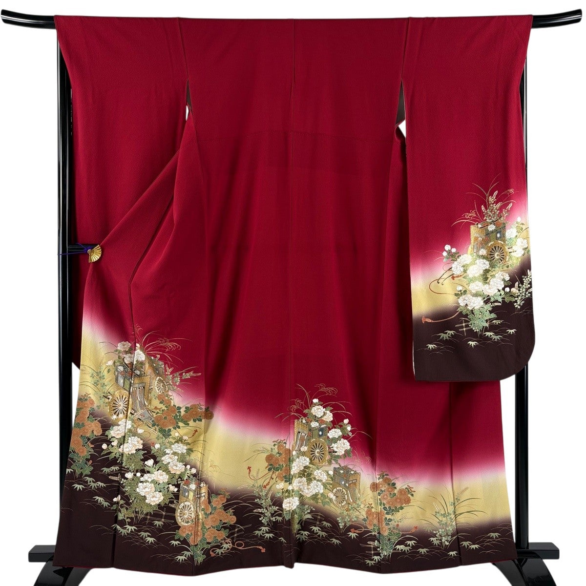 美品】 振袖 身丈162cm 裄丈69.5cm L 袷 やまと 鼓 桜 金糸 桜 赤 正絹
