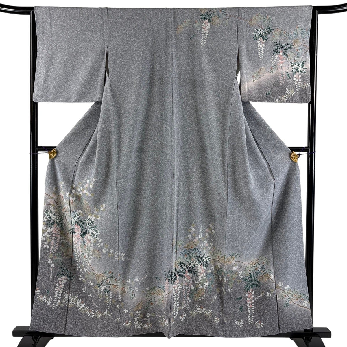 訪問着 身丈157.5cm 裄丈66.5cm M 袷 草花 花器 金彩 ぼかし 薄茶色