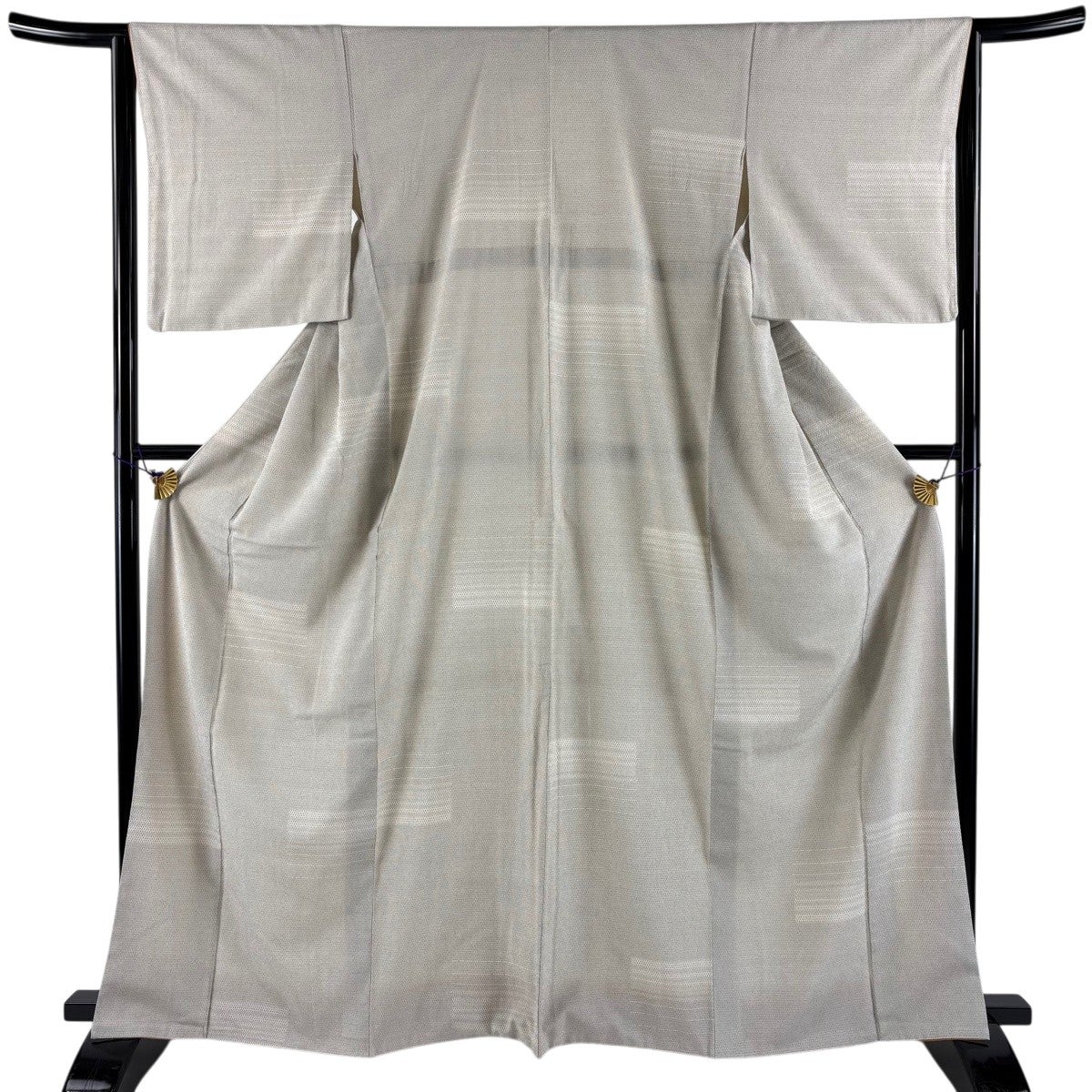 美品】 紬 身丈166cm 裄丈64cm M 袷 縞 亀甲絣 灰色 正絹 秀品｜中古
