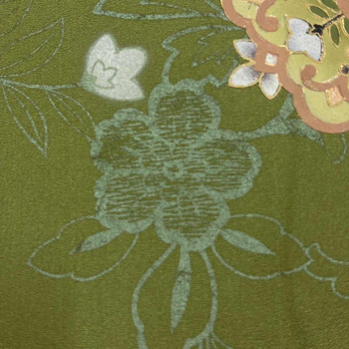 訪問着 身丈172cm 裄丈66.5cm M 袷 華文 花唐草 金彩 ぼかし 黄土色