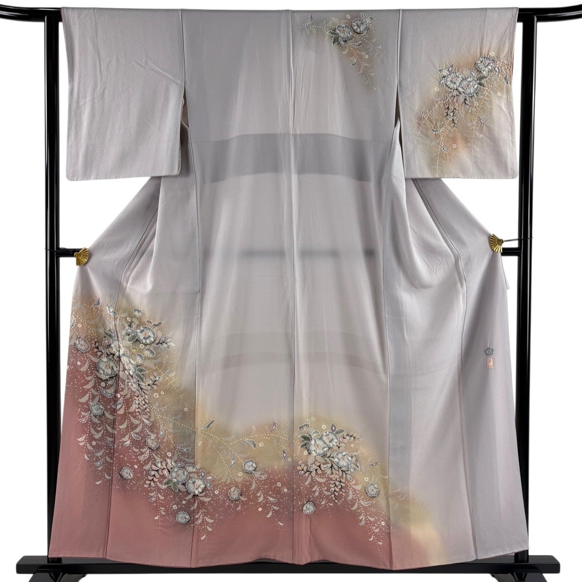 ★専用★未使用品 色無地 薄い灰紫 一つ紋 身丈157.5cm 裄丈63.5cm 訪問着 身丈155cm 裄丈61cm S 袷 落款あり 葉柄 染め分け ぼかし 灰紫