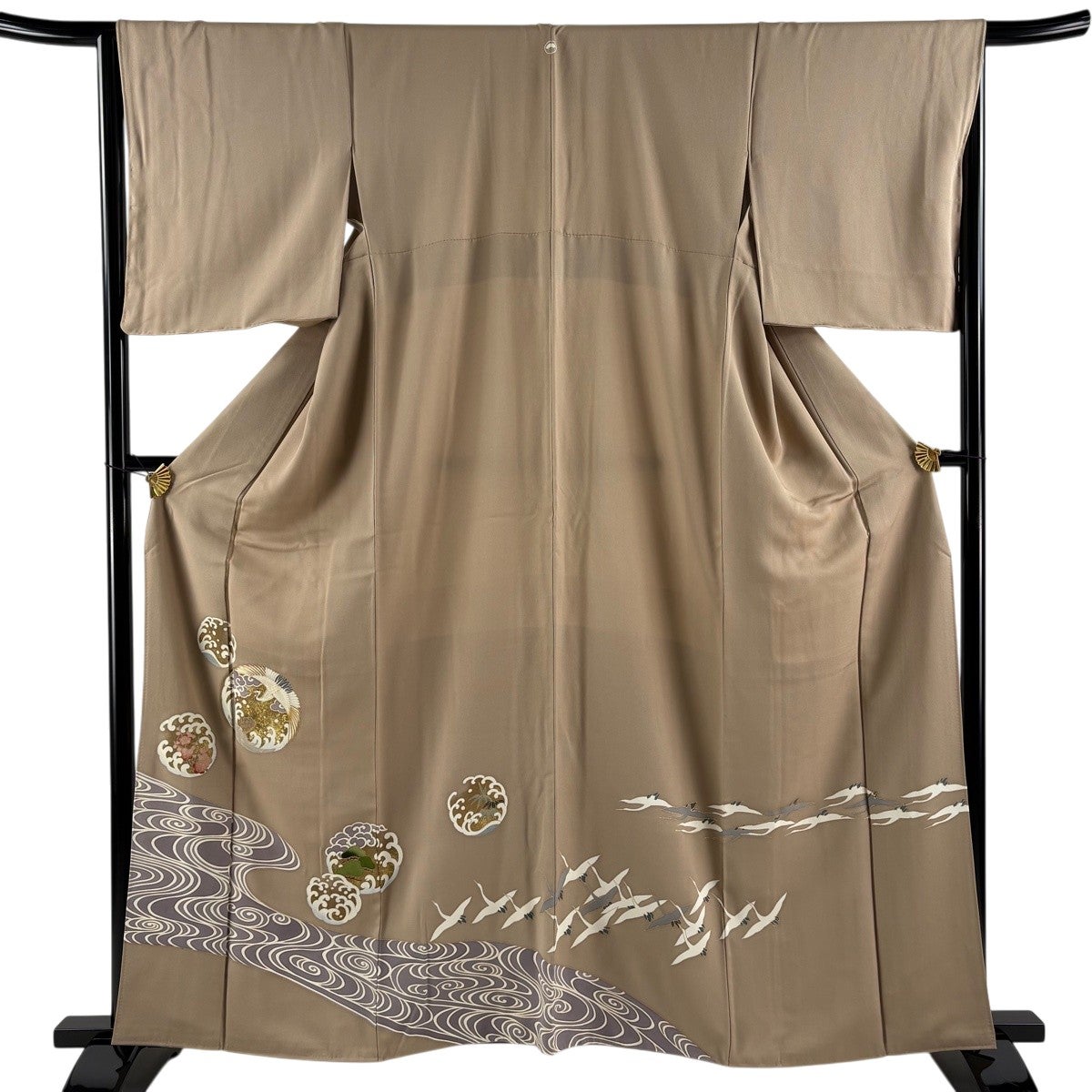 色留袖 身丈162.5cm 裄丈65.5cm M 袷 松竹梅 鶴亀 金糸 金彩 灰茶 正絹