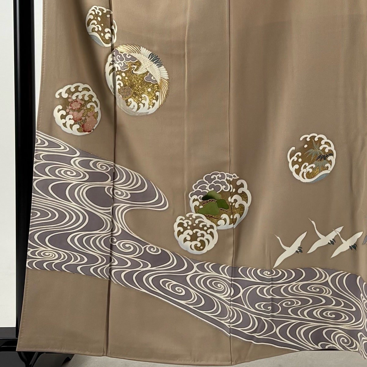 色留袖 身丈162.5cm 裄丈65.5cm M 袷 松竹梅 鶴亀 金糸 金彩 灰茶 正絹