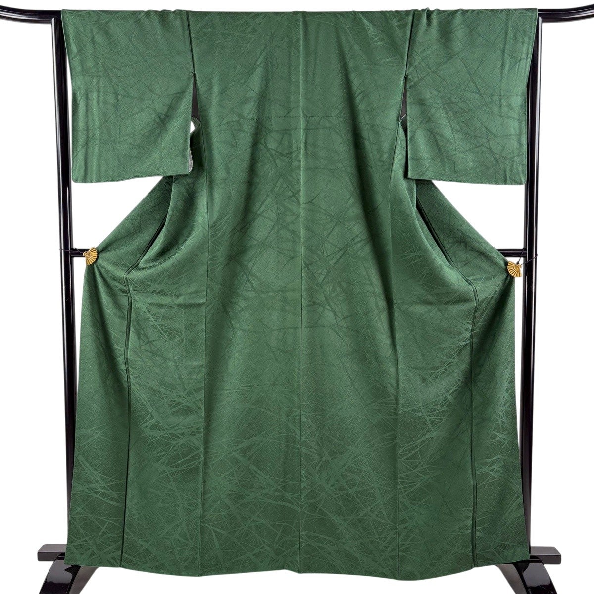 美品】 色無地 身丈164.5cm 裄丈66cm M 袷 地紋 緑 正絹 秀品｜中古