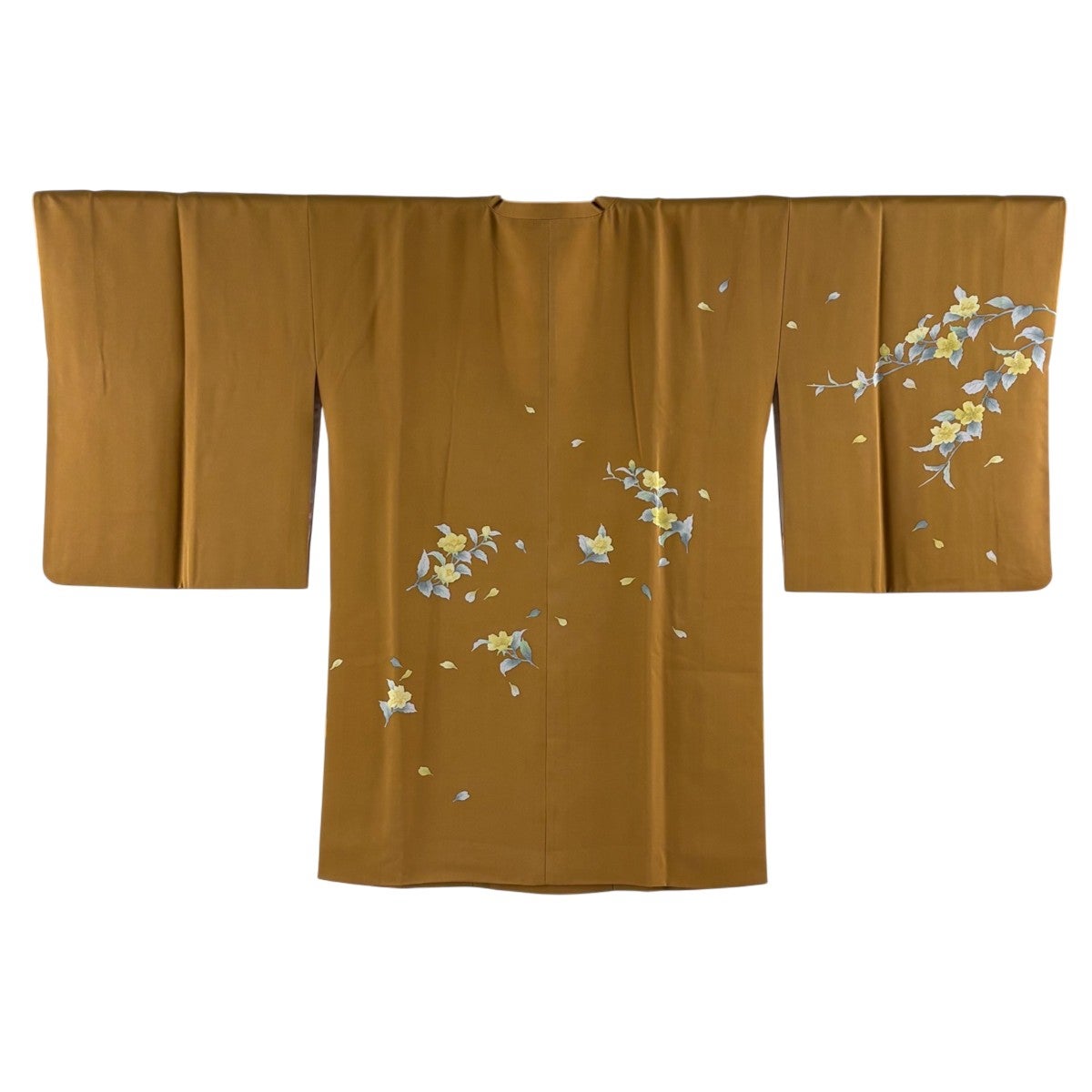 美品】 道行 身丈98cm 裄丈67.5cm L 和装コート 角衿 枝花 地紋 焦茶色