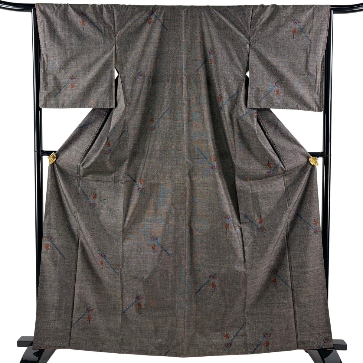 美品】 紬 身丈167cm 裄丈66cm M 袷 名古屋帯セット 幾何学 墨色 正絹